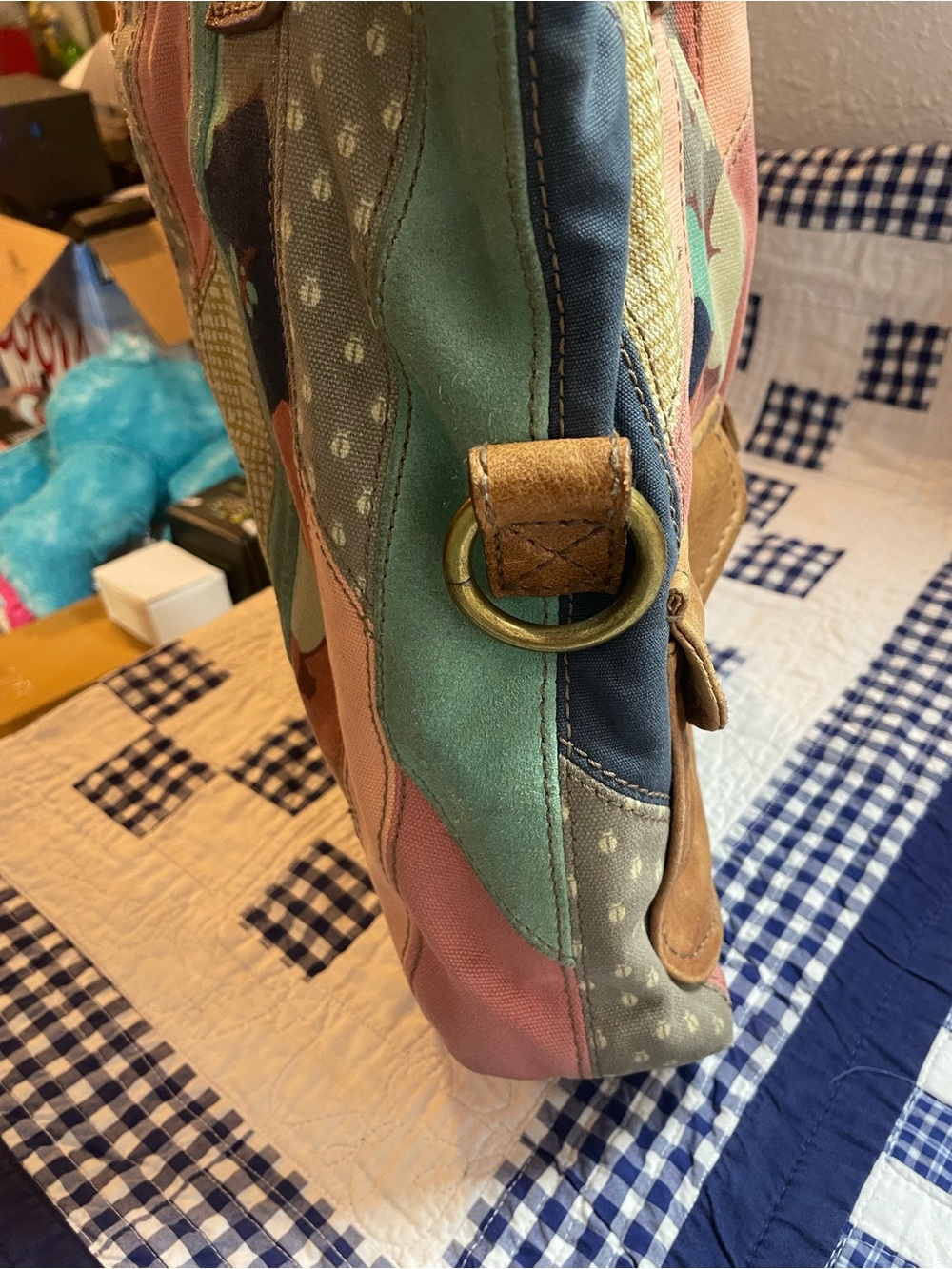 Fossil Patchwork Shoulder Bag in Navy, Coral, Teal & Tan - Picture 3 of 16